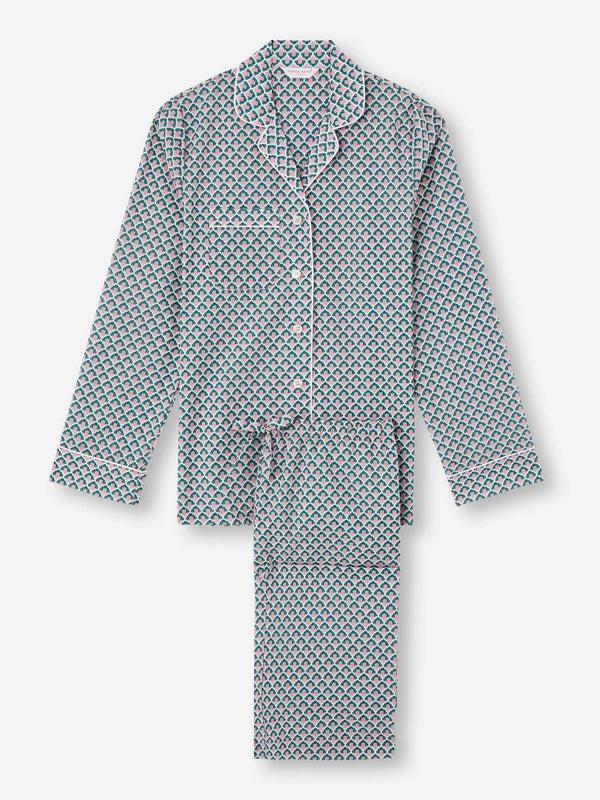 Derek Rose Women's Pajamas Cotton Batiste Jungle Green Scalloped Leaf Print Jungle Green