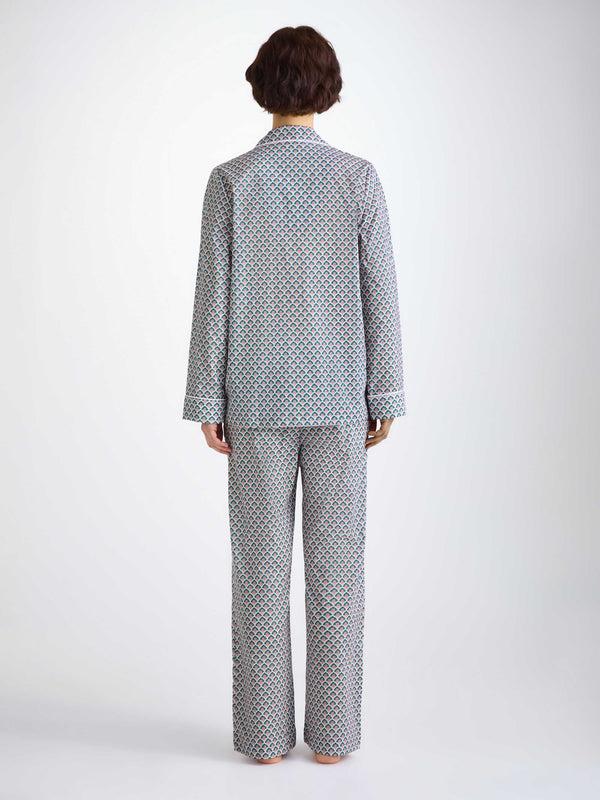 Derek Rose Women's Pajamas Cotton Batiste Jungle Green Scalloped Leaf Print Jungle Green