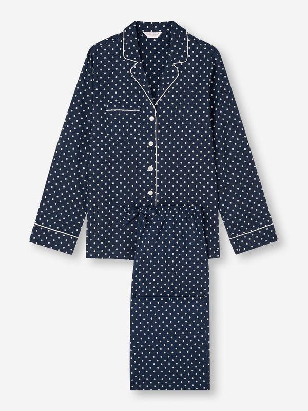 Derek Rose Women's Pajamas Cotton Batiste Navy Polka Dot Print Navy