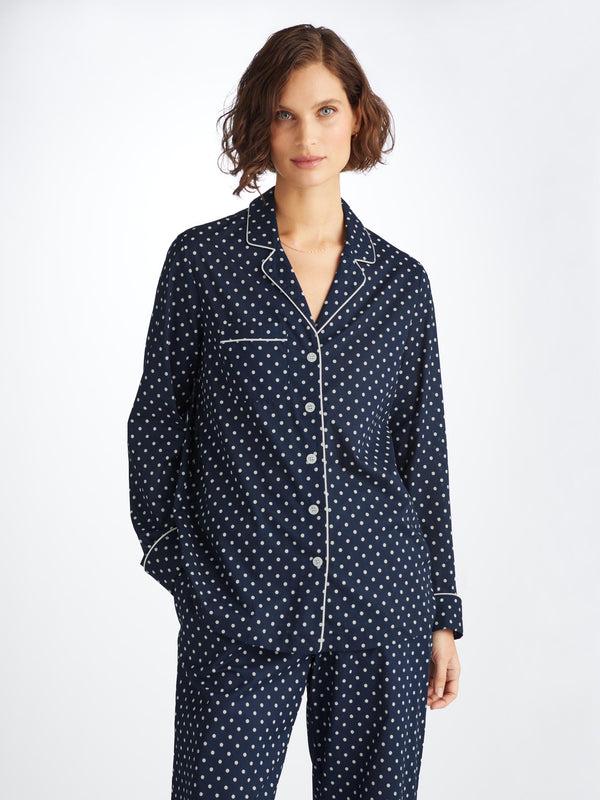 Derek Rose Women's Pajamas Cotton Batiste Navy Polka Dot Print Navy