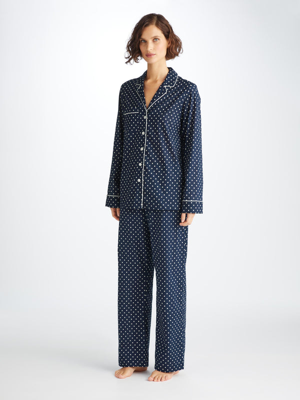 derek rose Women's Pajamas Cotton Batiste Navy Polka Dot Print Navy
