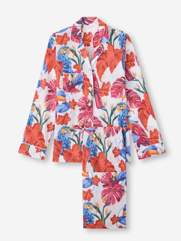 Derek Rose Women's Pajamas Cotton Batiste White Jungle Birds Print White