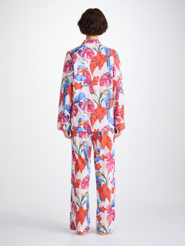 Derek Rose Women's Pajamas Cotton Batiste White Jungle Birds Print White