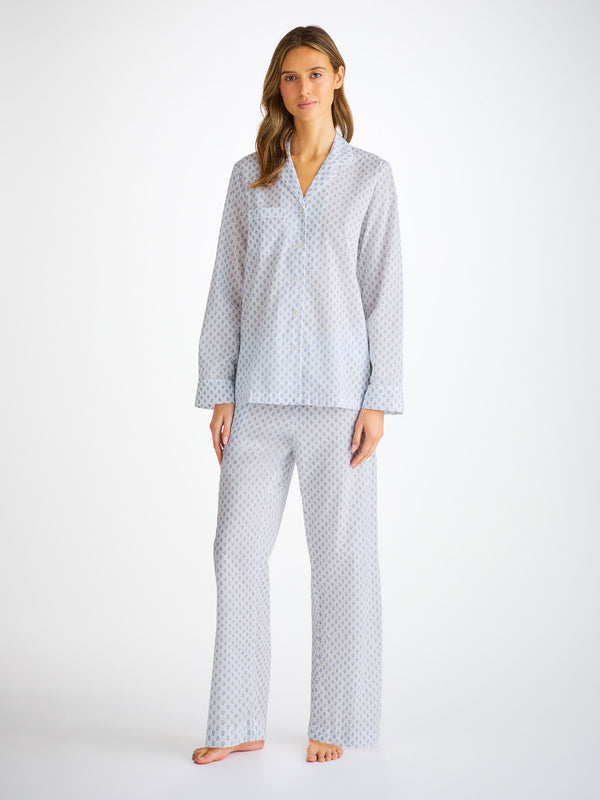 Derek Rose Women's Pajamas Cotton Batiste White Paisley Motif White