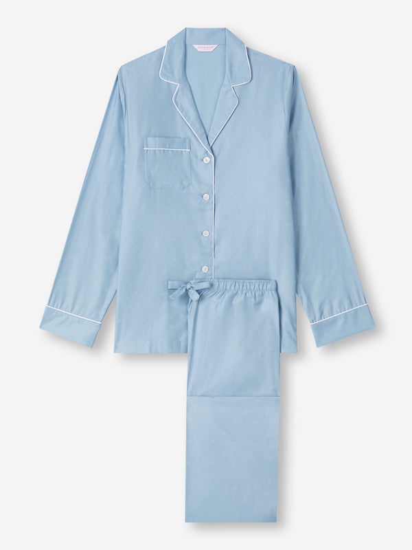 Derek Rose Women's Pajamas Cotton Jacquard Blue Seashell Pattern Light Blue