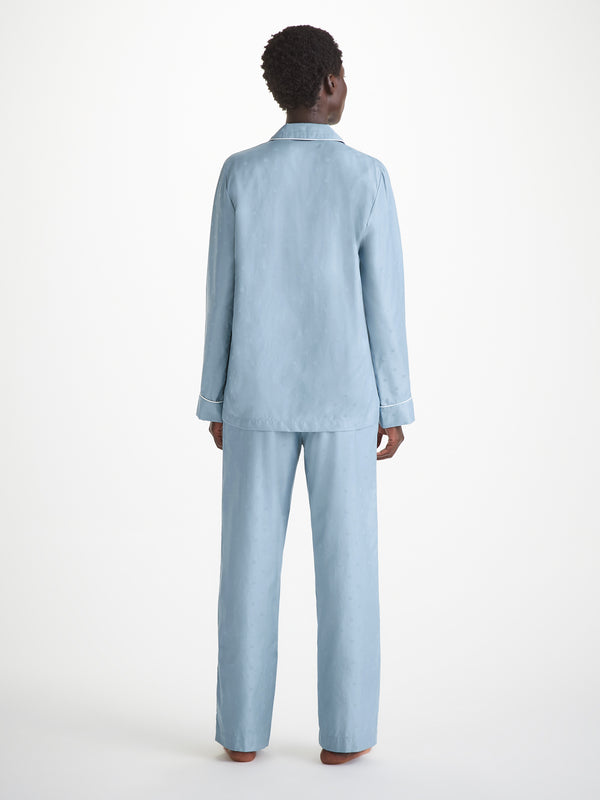 Derek Rose Women's Pajamas Cotton Jacquard Blue Seashell Pattern Light Blue