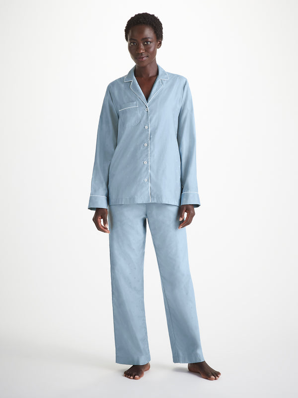 derek rose Women's Pajamas Cotton Jacquard Blue Seashell Pattern Light Blue