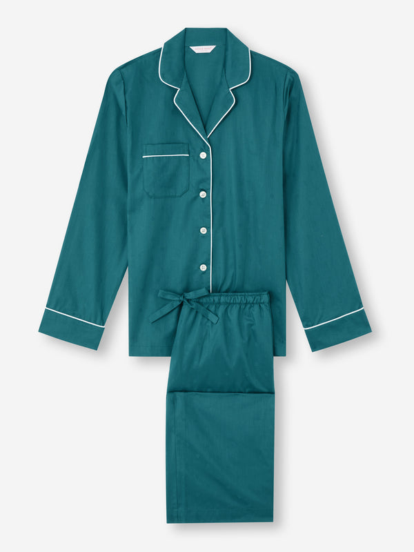 Derek Rose Women's Pajamas Cotton Jacquard Jungle Green Paisley Motif Jungle Green