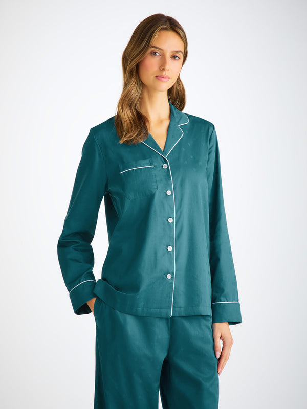 Derek Rose Women's Pajamas Cotton Jacquard Jungle Green Paisley Motif Jungle Green