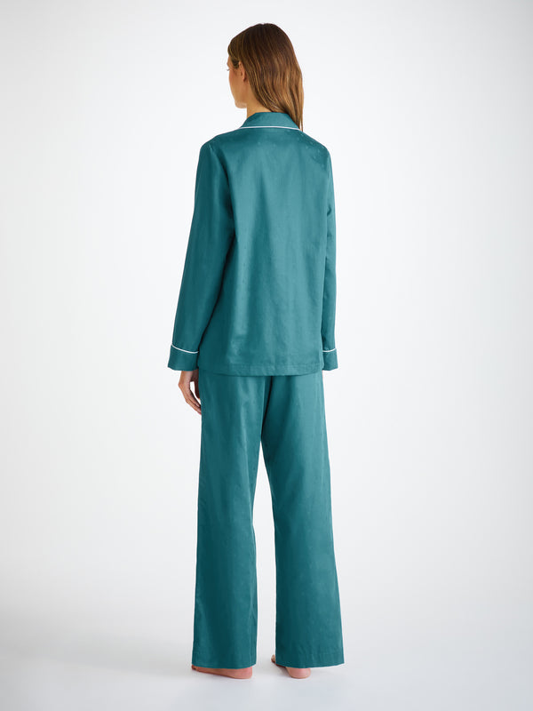 Derek Rose Women's Pajamas Cotton Jacquard Jungle Green Paisley Motif Jungle Green