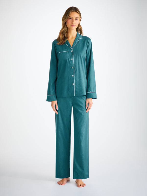 derek rose Women's Pajamas Cotton Jacquard Jungle Green Paisley Motif Jungle Green