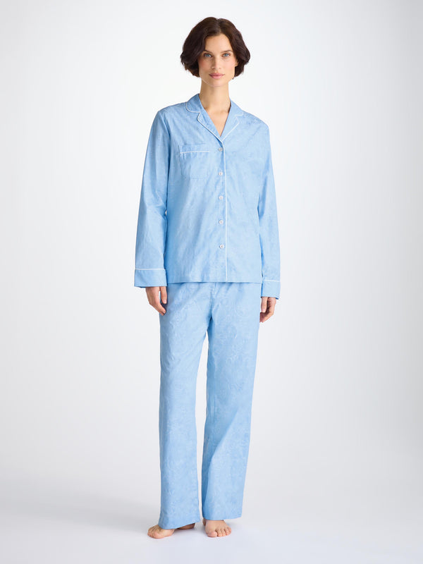 Derek Rose Women's Pajamas Cotton Jacquard Light Blue Jungle Paisley Pattern Light Blue