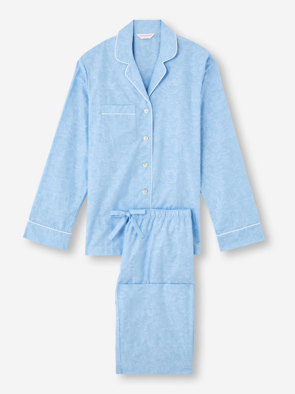 derek rose Women's Pajamas Cotton Jacquard Light Blue Jungle Paisley Pattern Light Blue