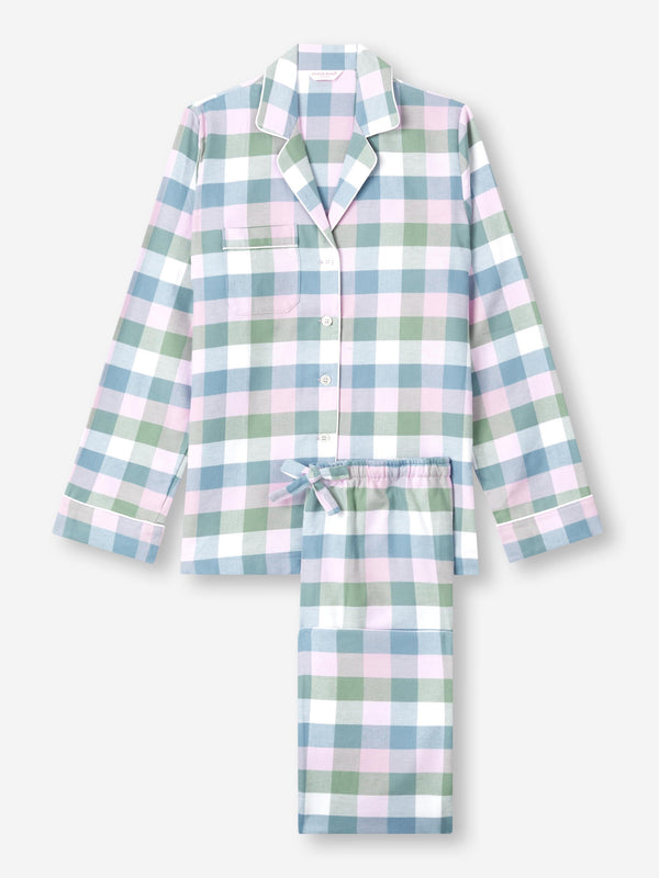 Derek Rose Women's Pajamas Kelburn 45 Brushed Cotton Green Sage Green