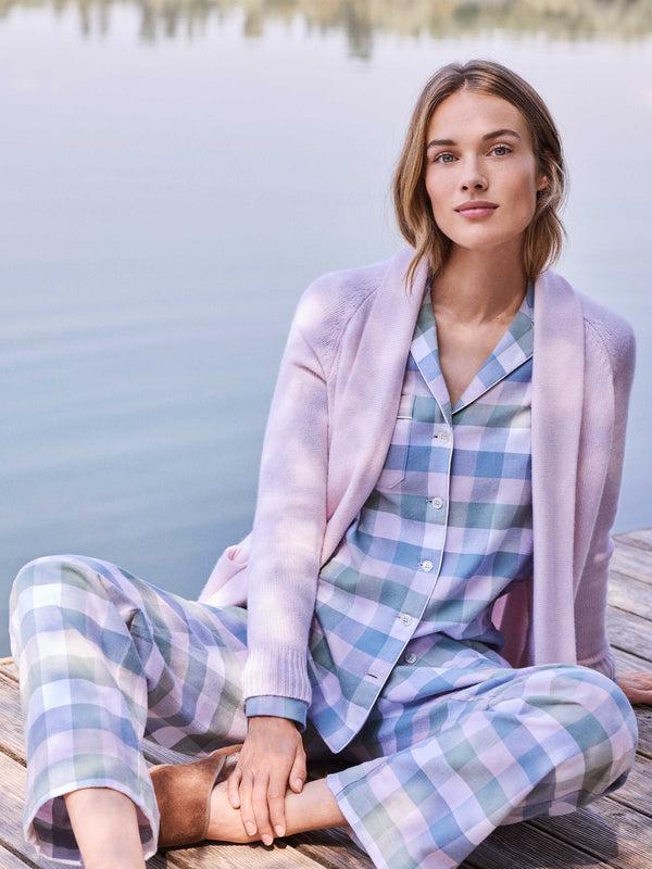 Derek Rose Women's Pajamas Kelburn 45 Brushed Cotton Green Sage Green