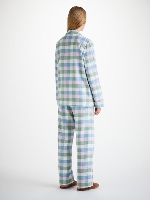 Derek Rose Women's Pajamas Kelburn 45 Brushed Cotton Green Sage Green