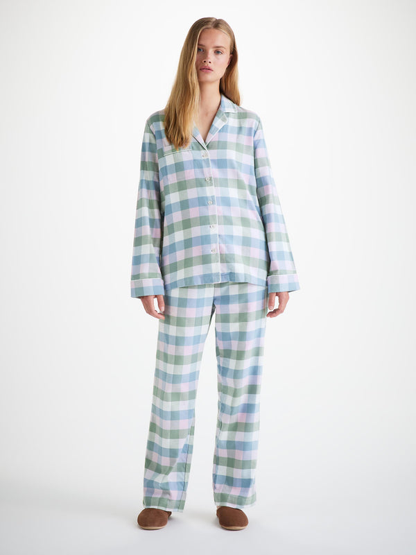 derek rose Women's Pajamas Kelburn 45 Brushed Cotton Green Sage Green