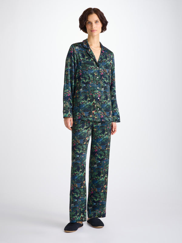 Derek Rose Women's Pajamas Silk Satin Multi Midnight Jungle Print Multi