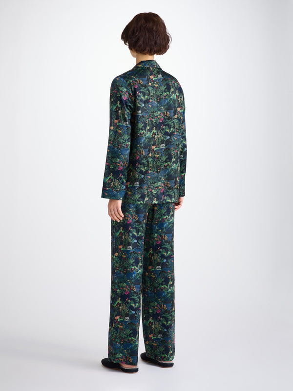 Derek Rose Women's Pajamas Silk Satin Multi Midnight Jungle Print Multi