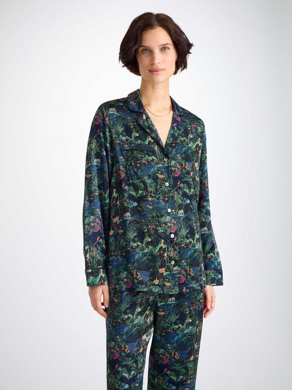 derek rose Women's Pajamas Silk Satin Multi Midnight Jungle Print Multi