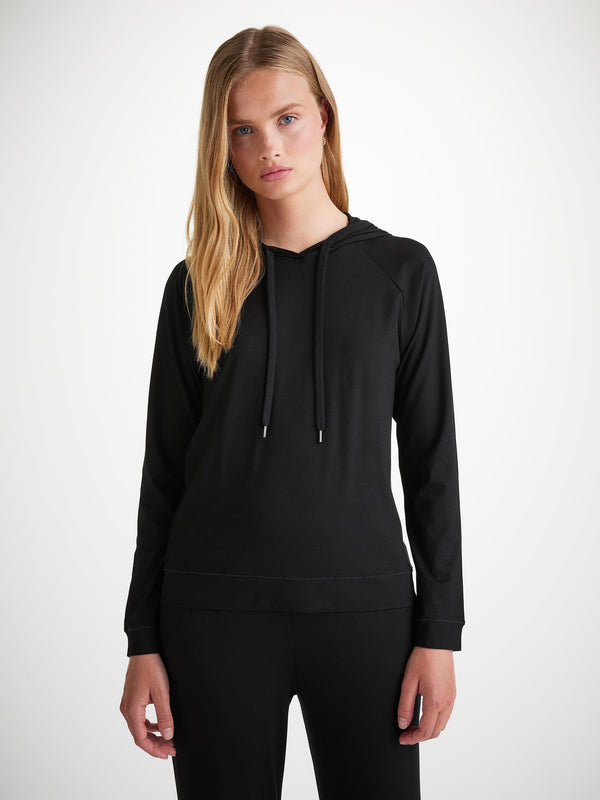 derek rose Women's Pullover Hoodie Basel Micro Modal Stretch Black Black