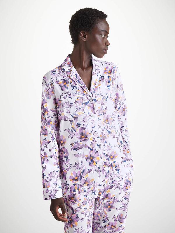 Derek Rose Women's Pyjamas Cotton Batiste White Wildflower Print White