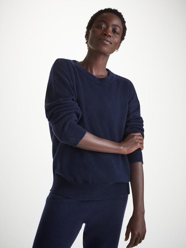 derek rose Women's Relaxed Sweater Daphne Cashmere Navy Navy