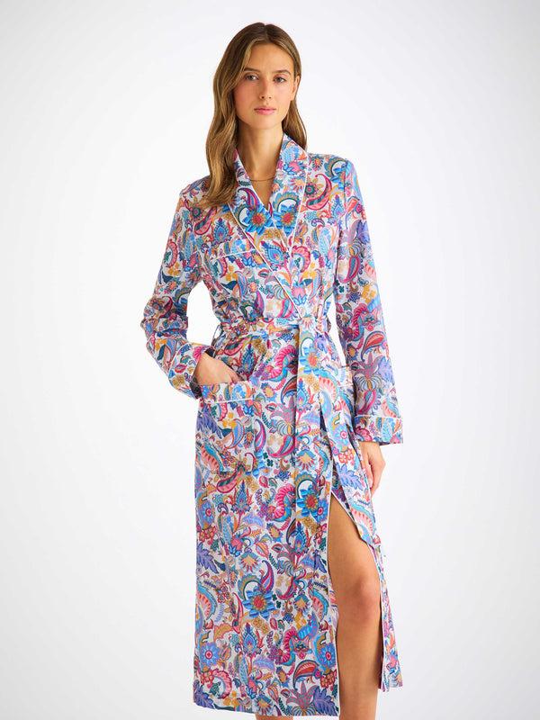 Derek Rose Women's Robe Cotton Batiste Multi Jungle Paisley Print Multi
