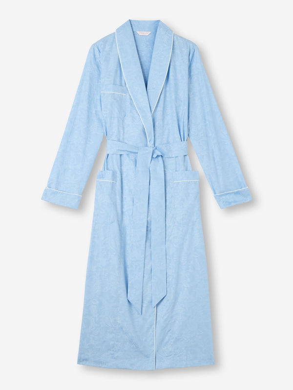 Derek Rose Women's Robe Cotton Jacquard Light Blue Jungle Paisley Pattern Light Blue