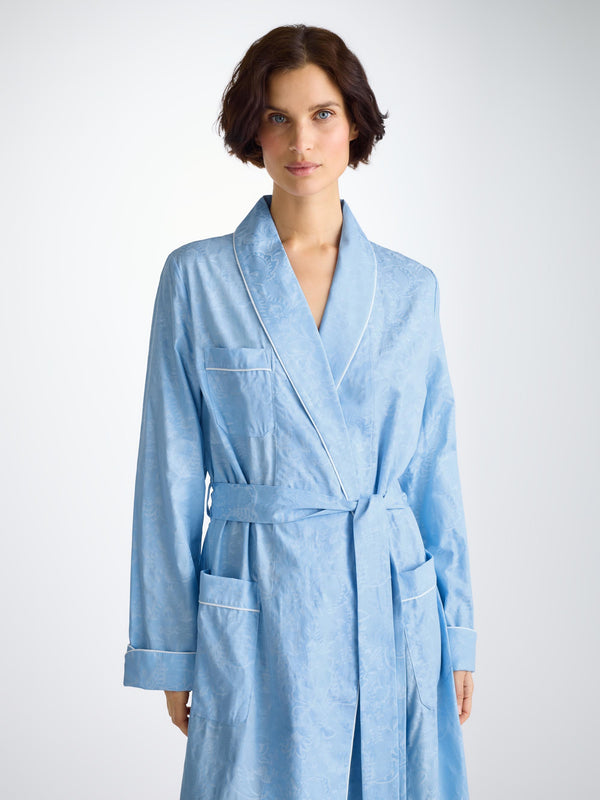 Derek Rose Women's Robe Cotton Jacquard Light Blue Jungle Paisley Pattern Light Blue