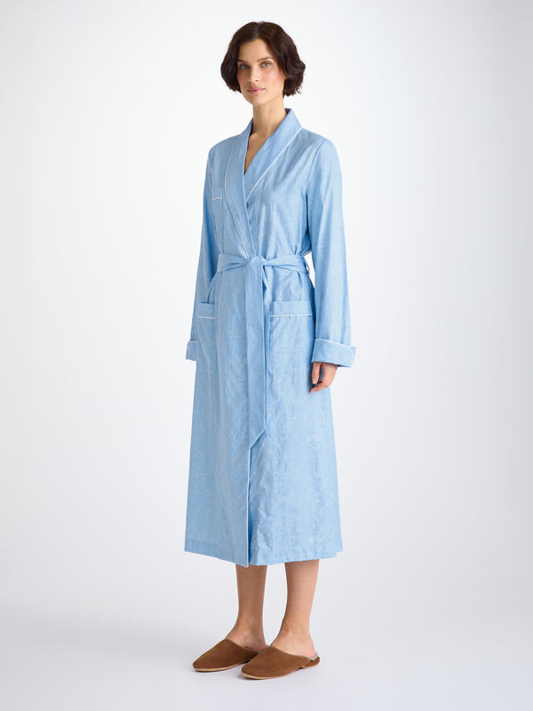 Derek Rose Women's Robe Cotton Jacquard Light Blue Jungle Paisley Pattern Light Blue