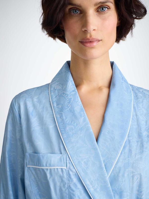 derek rose Women's Robe Cotton Jacquard Light Blue Jungle Paisley Pattern Light Blue