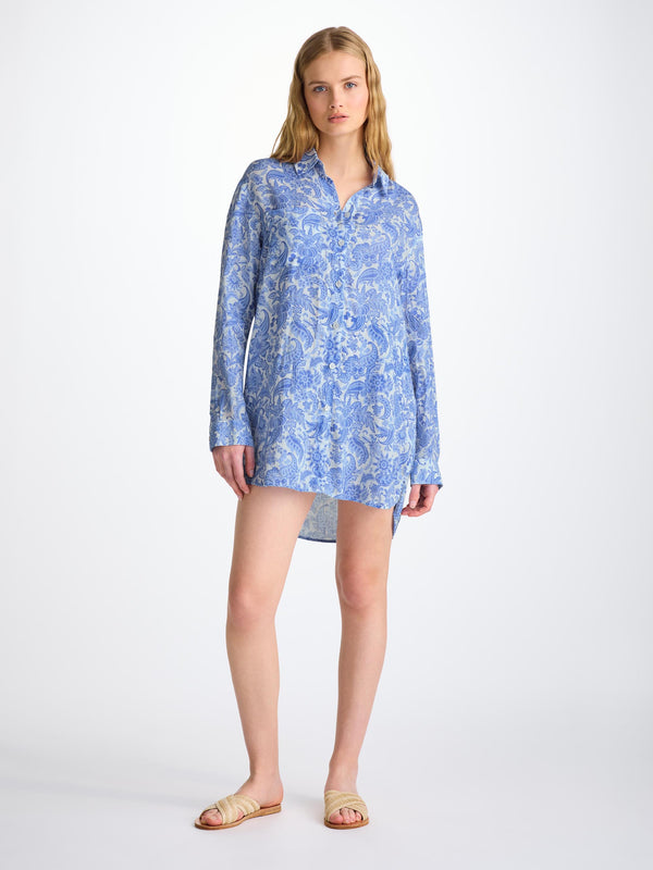 Derek Rose Women's Shirt Linen White Jungle Paisley Print White