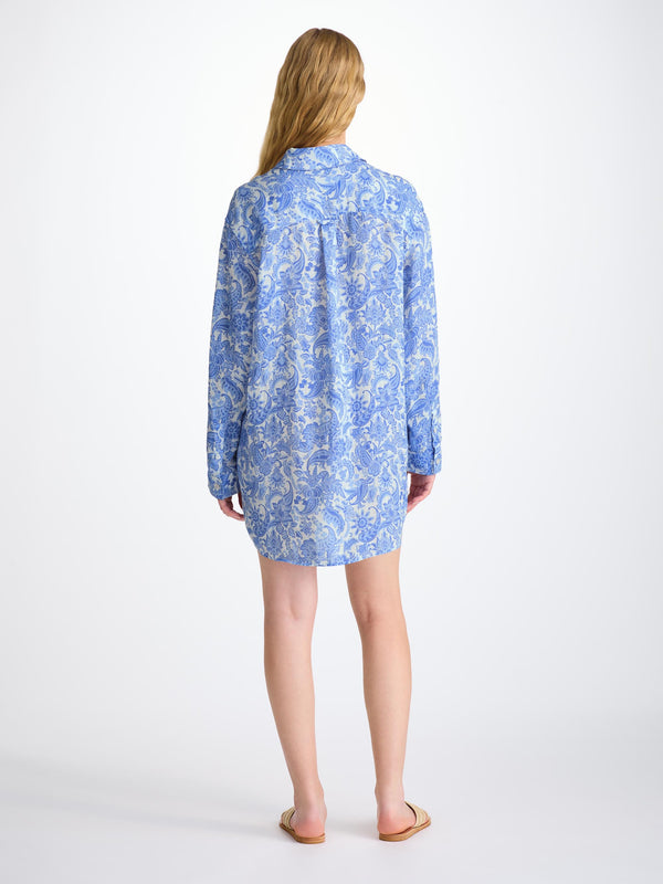 Derek Rose Women's Shirt Linen White Jungle Paisley Print White