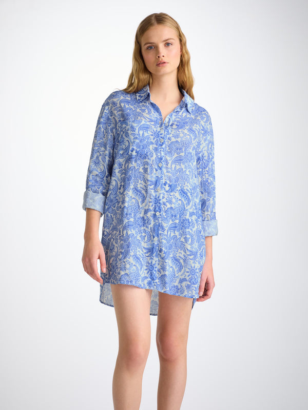 derek rose Women's Shirt Linen White Jungle Paisley Print White