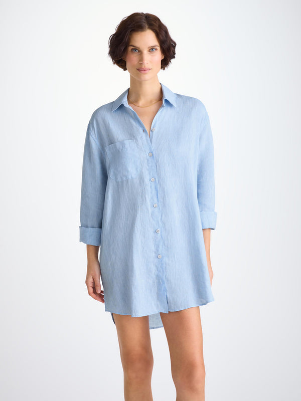 derek rose Women's Shirt Sicily Linen Sky Blue Sky Blue