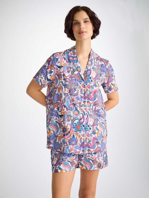 Derek Rose Women's Short Pajamas Cotton Batiste Multi Jungle Paisley Print Multi