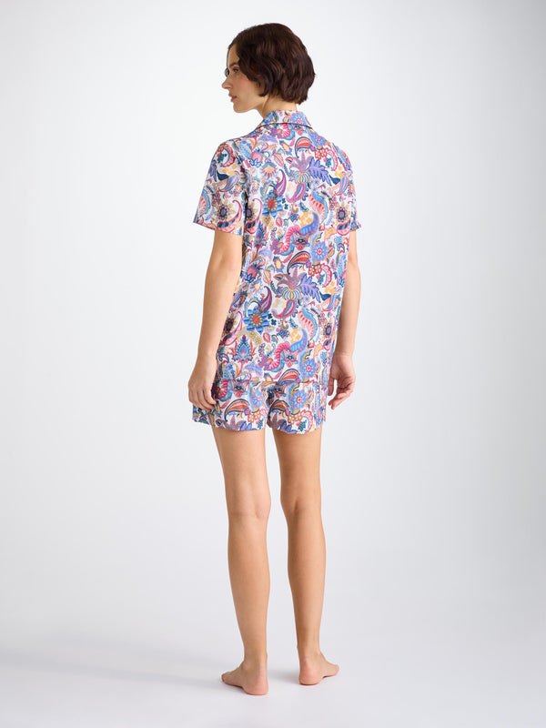 Derek Rose Women's Short Pajamas Cotton Batiste Multi Jungle Paisley Print Multi