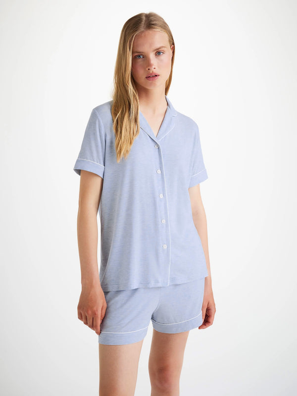 Derek Rose Women's Short Pajamas Ethan Micro Modal Stretch Light Blue Marl Light Blue Marl