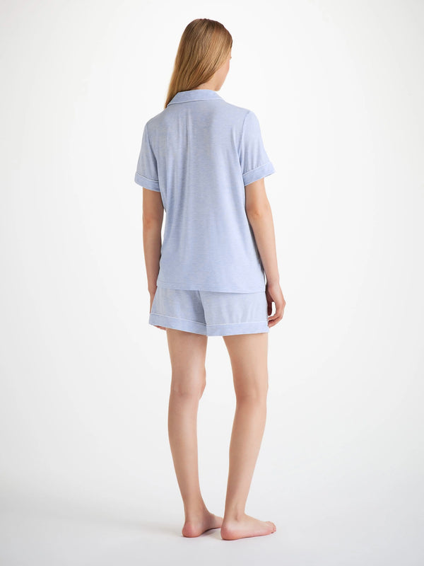 Derek Rose Women's Short Pajamas Ethan Micro Modal Stretch Light Blue Marl Light Blue Marl