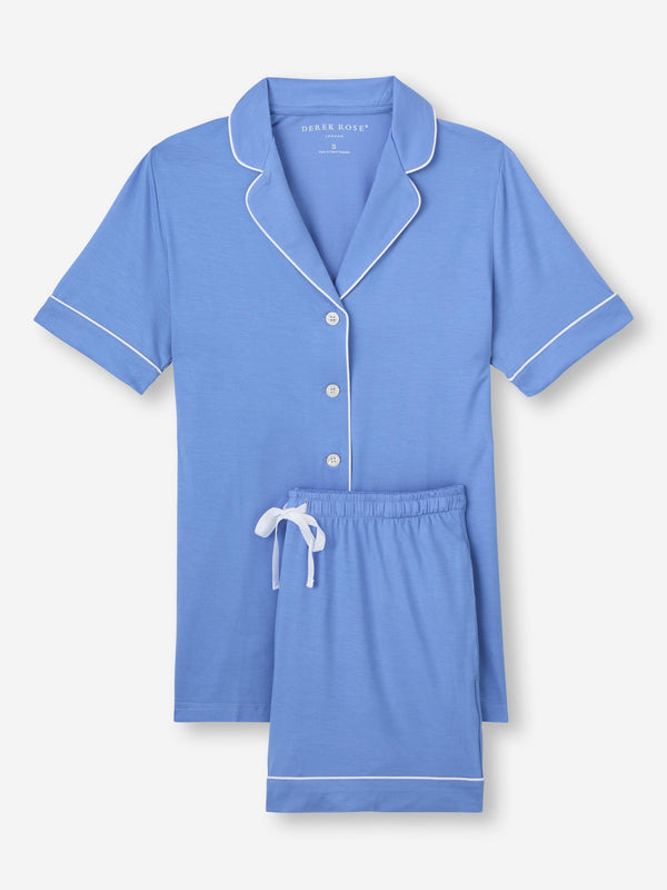 Derek Rose Women's Short Pajamas Lara Micro Modal Stretch Cornflower Blue Cornflower Blue