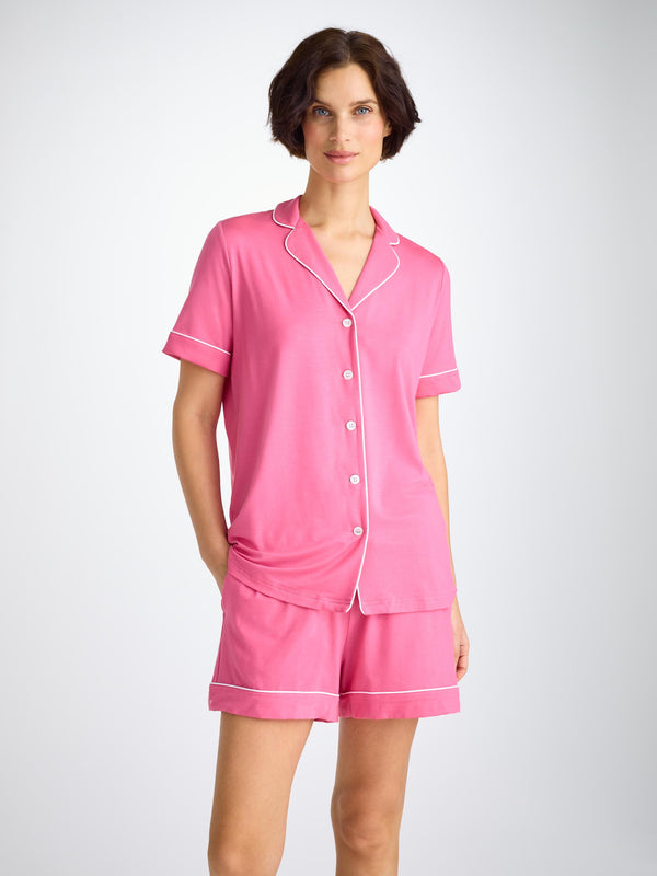 Derek Rose Women's Short Pajamas Lara Micro Modal Stretch Flamingo Pink Flamingo Pink