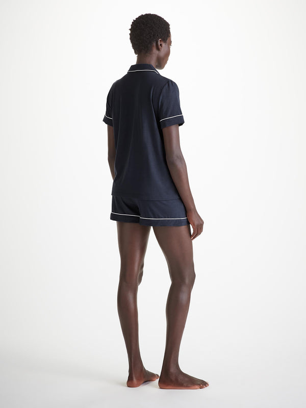 Derek Rose Women's Short Pajamas Lara Micro Modal Stretch Navy Navy