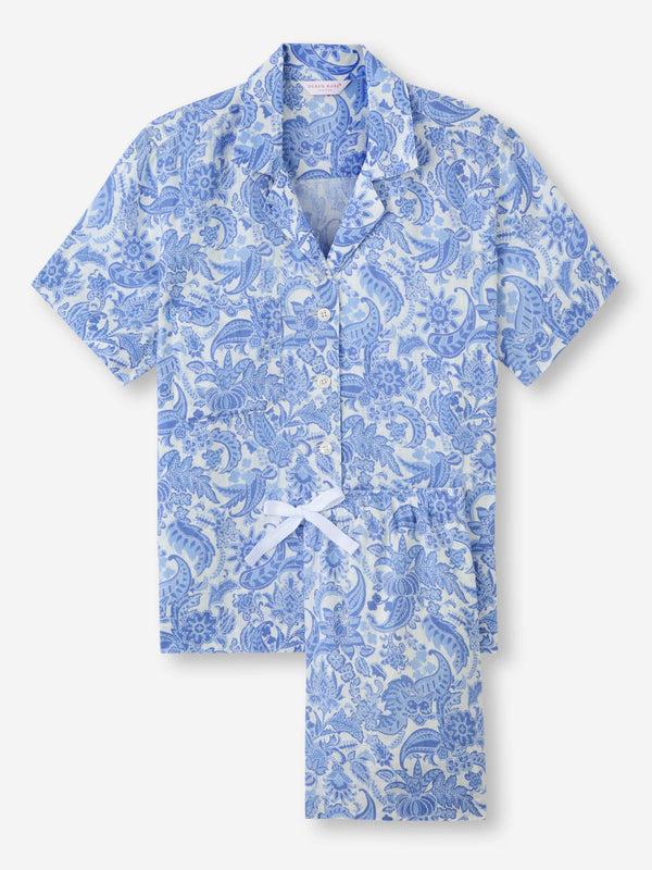Derek Rose Women's Short Pajamas Linen White Jungle Paisley Print White