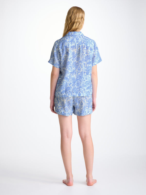 Derek Rose Women's Short Pajamas Linen White Jungle Paisley Print White
