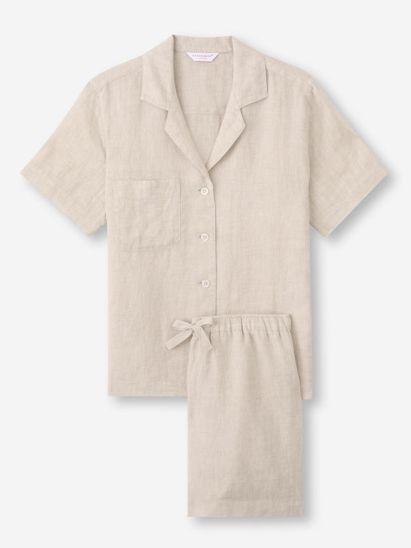 Derek Rose Women's Short Pajamas Sicily Linen Sand Sand