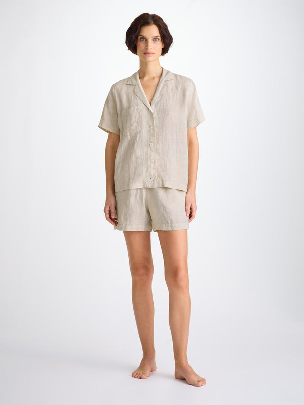 Derek Rose Women's Short Pajamas Sicily Linen Sand Sand