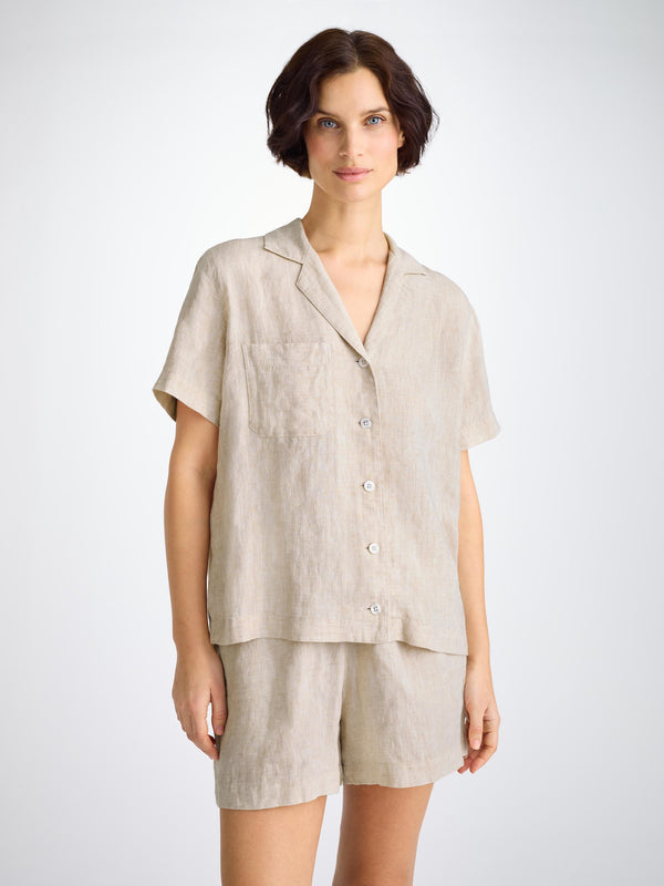 derek rose Women's Short Pajamas Sicily Linen Sand Sand