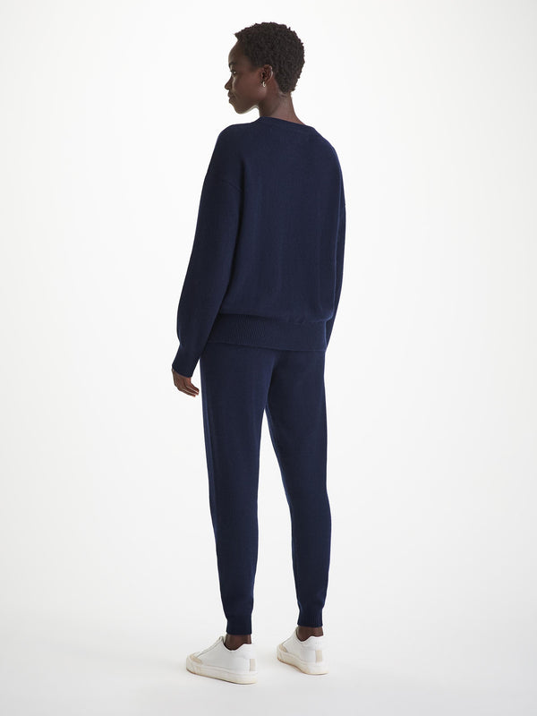 Derek Rose Women's Sweater And Track Pants Set Daphne Cashmere Navy Navy