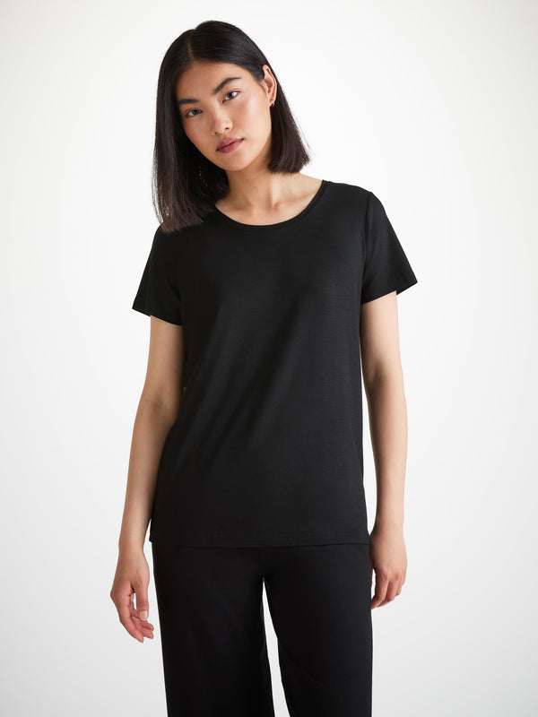 Derek Rose Women's T-Shirt And Lounge Trousers Set Micro Modal Stretch Black Black